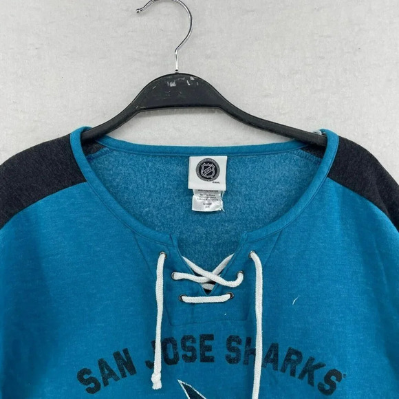 San Jose Sharks Lace-Up Sweatshirt Women's Sz S Blue Colorblock NHL Pullover - Picture 6 of 10